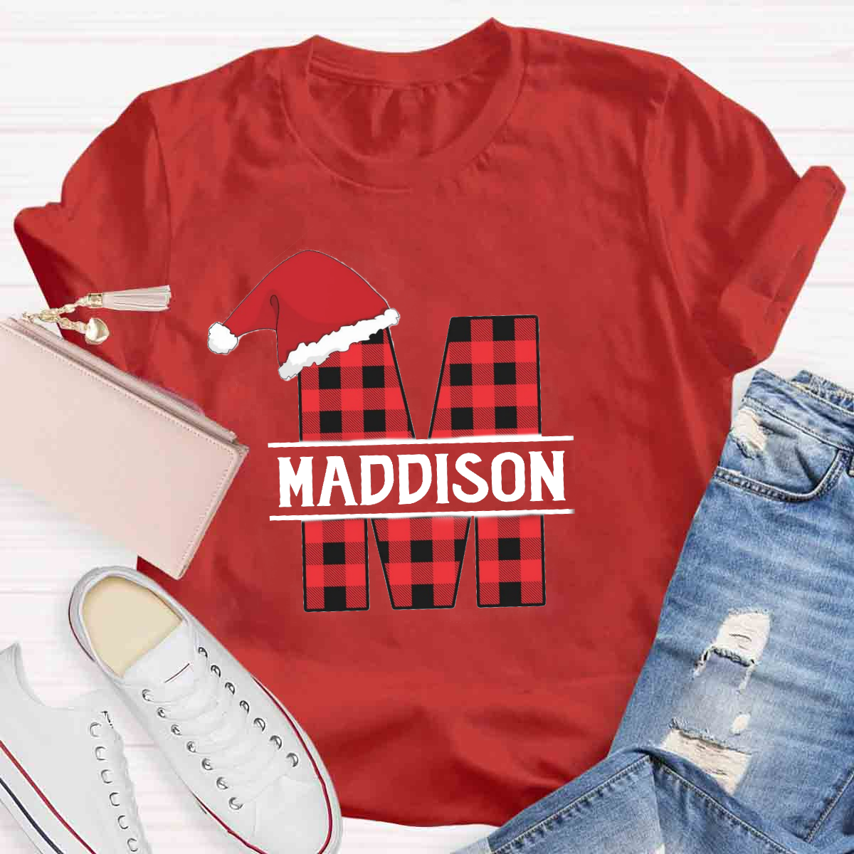 Personalized Name Plaid Christmas Name T-Shirt