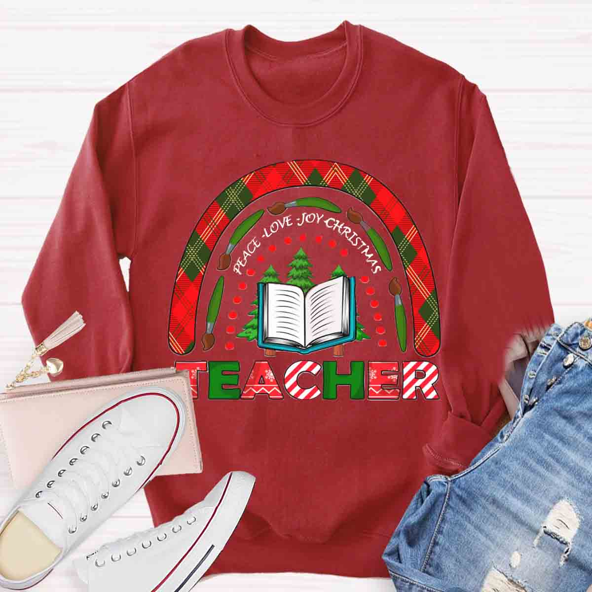 Peace Love Joy Christmas Teacher Sweatshirt