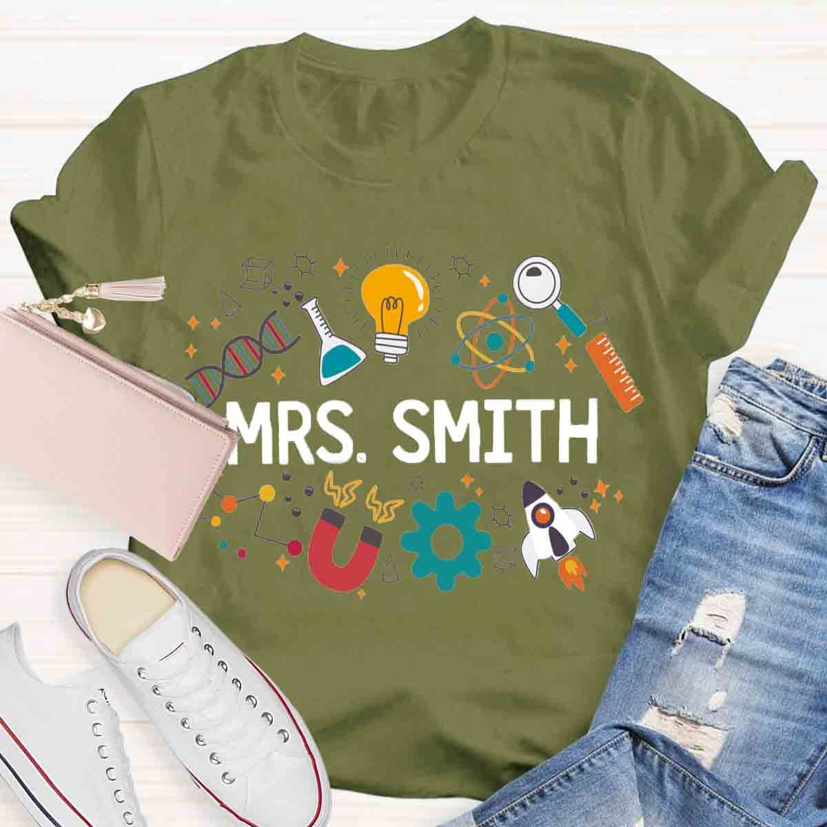 Personalized Name Science Vibes Teacher T-Shirt