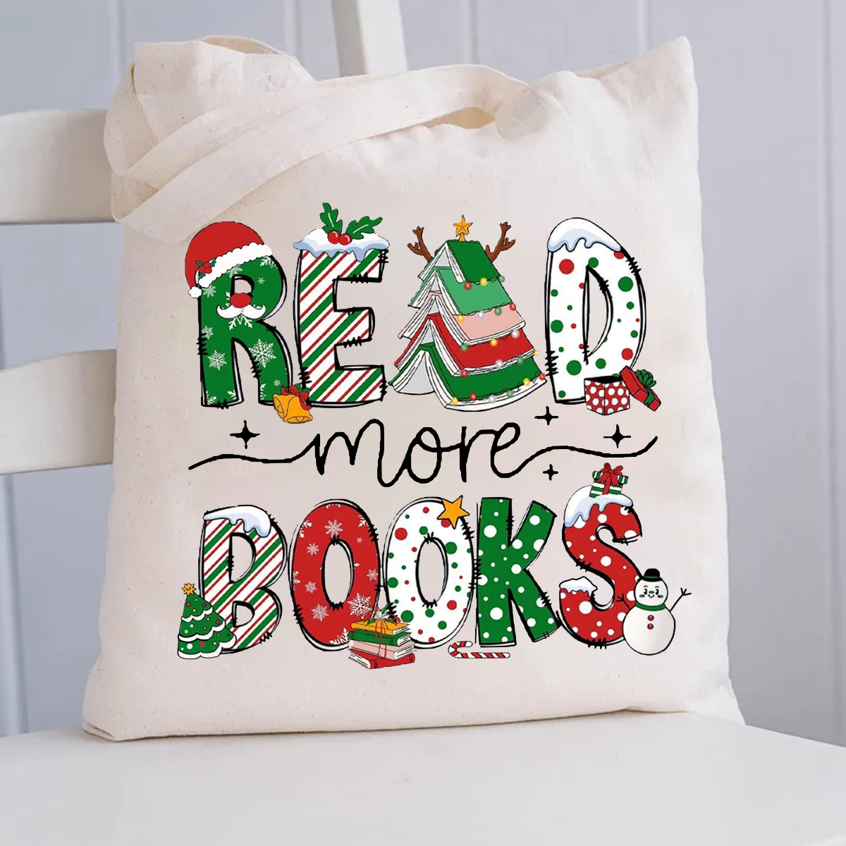 Christmas Read More Books Canvas Tote Bag