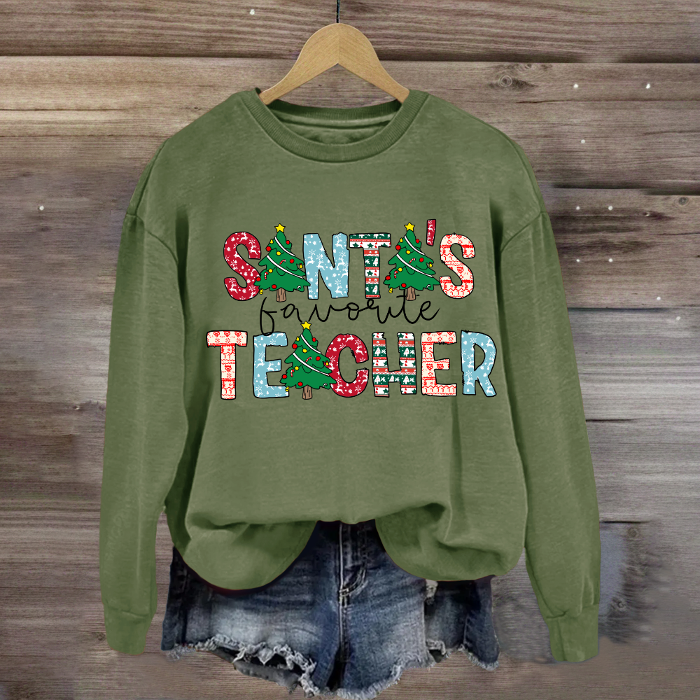 Santa's Favorite Teacher Christmas Tree Sweatshirt