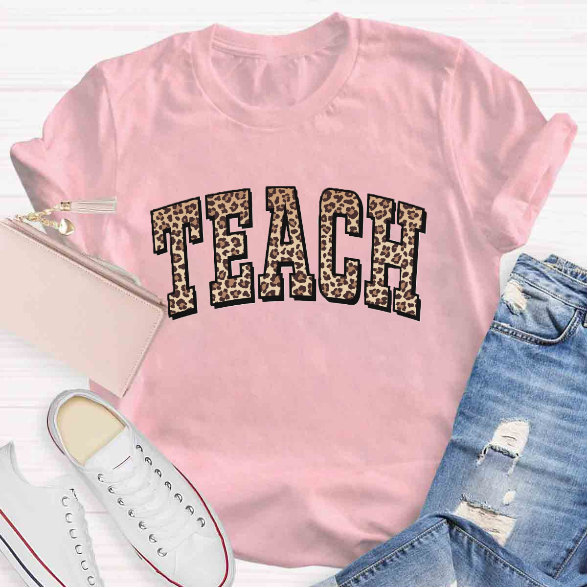 Leopard Teach Print  T-Shirt