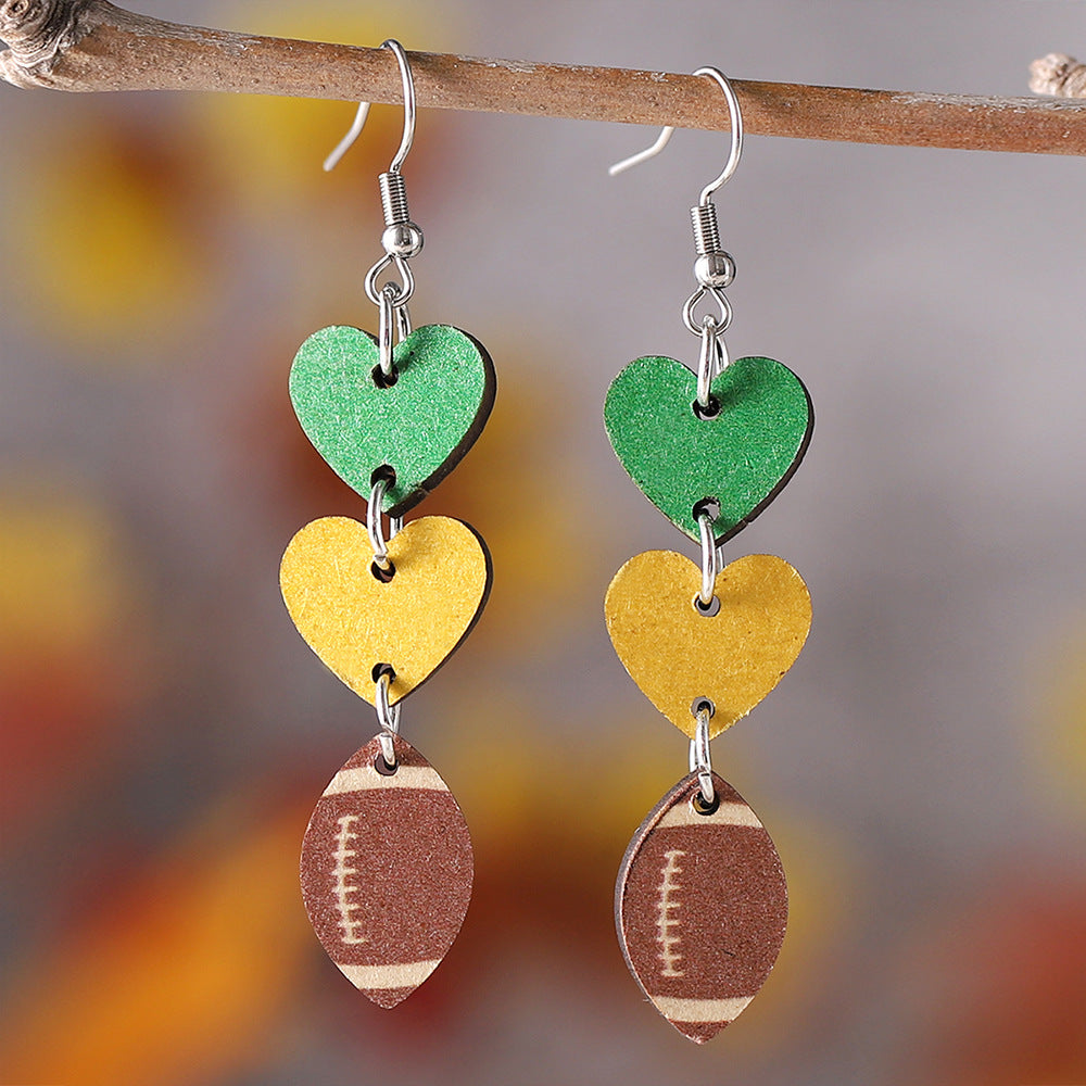 Round Football Wood Tassel Earrings