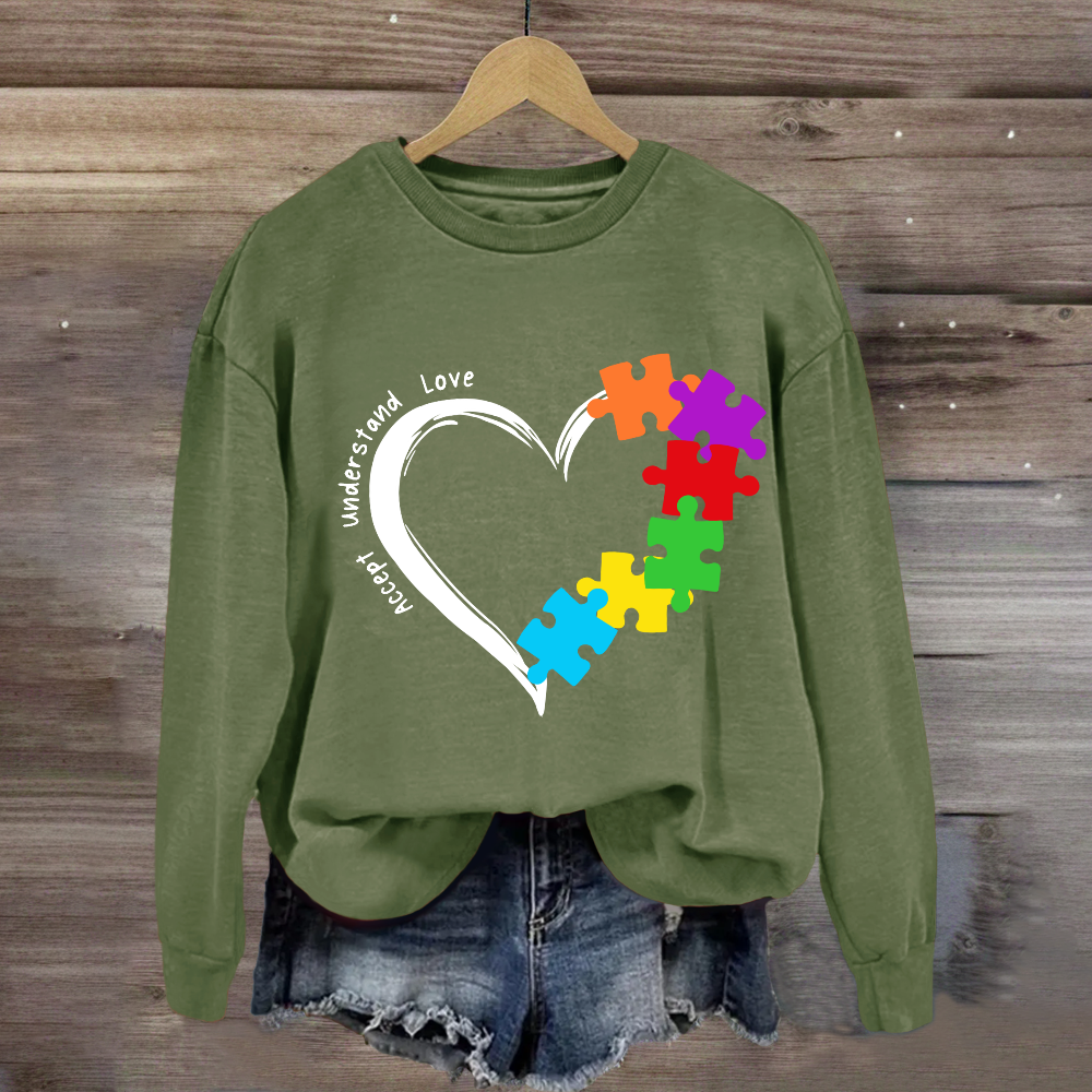 Accept Understand Love Heart Autism Sweatshirt