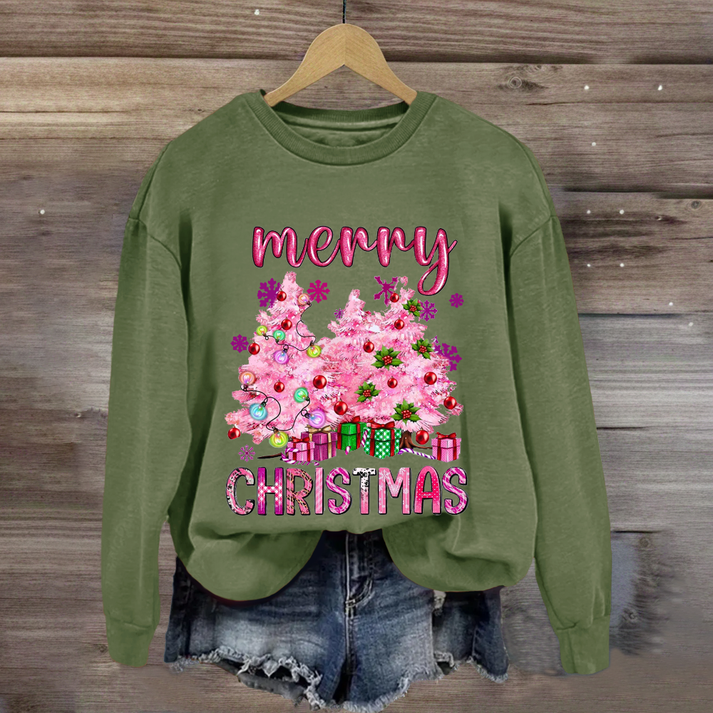 Christmas Pink Tree Gift Teacher  Sweatshirt