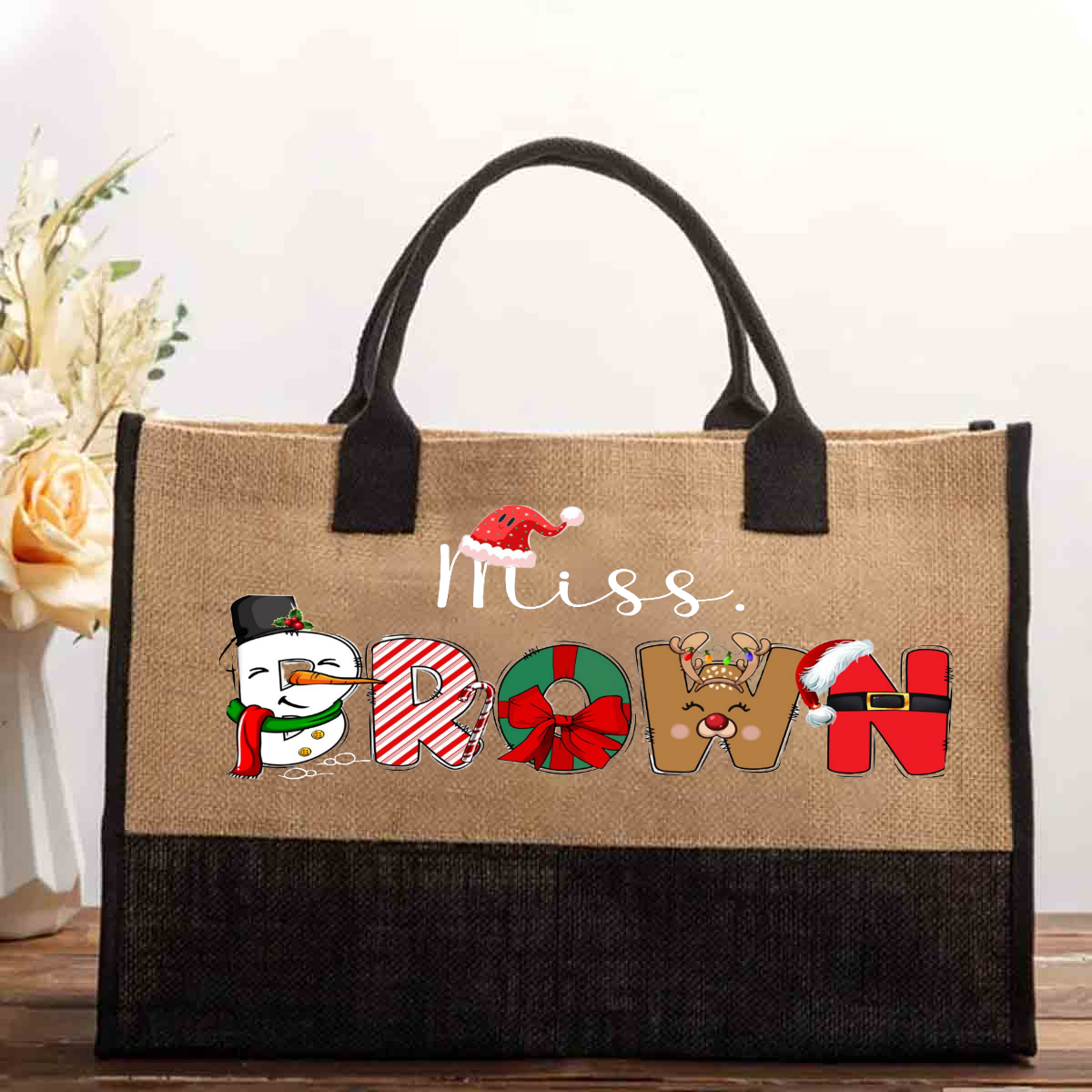 Personalized Teachers Name Christmas Cotton Tote Bag