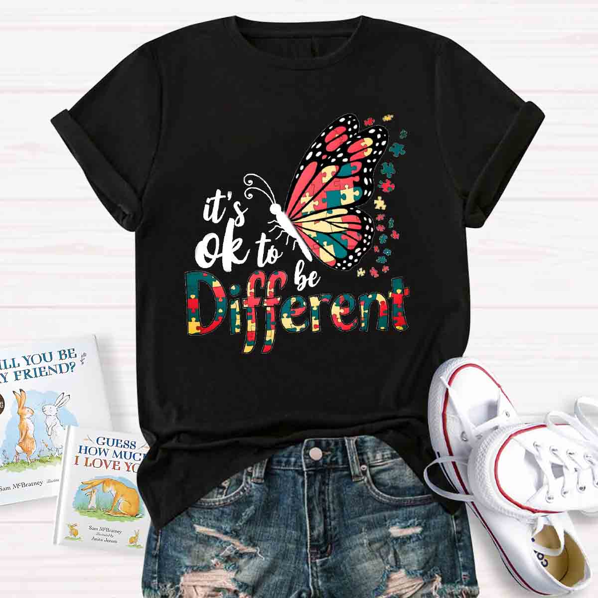 It's Ok To Be Different Colorful Butterfly T-Shirt