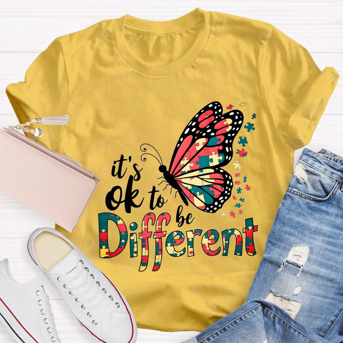 It's Ok To Be Different Colorful Butterfly T-Shirt