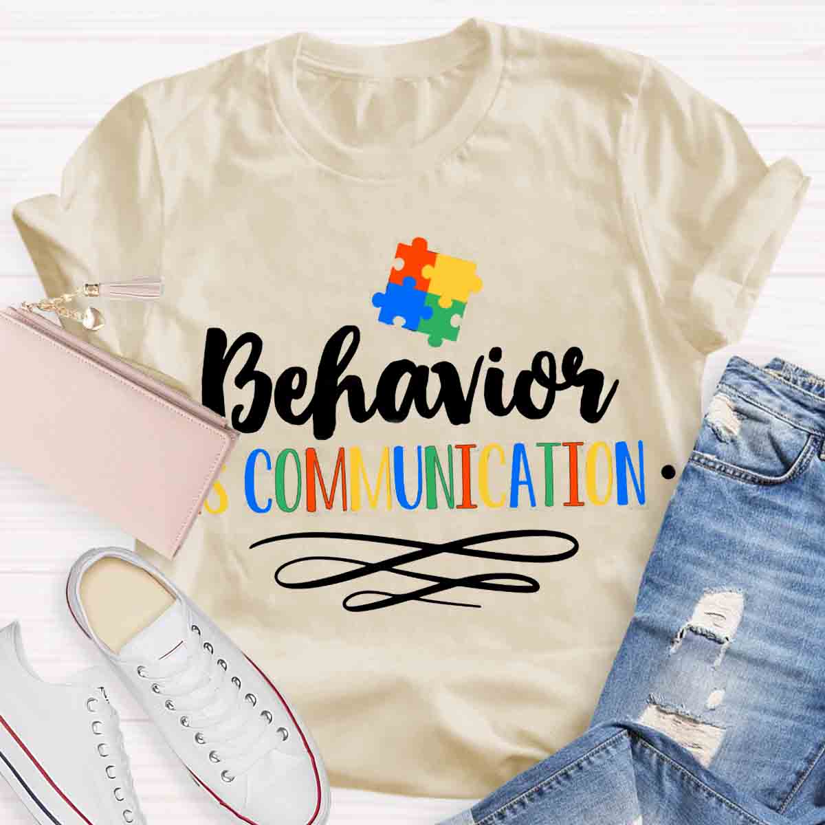 Behavior Is Communication Special Education Jigsaw Puzzle Print T-Shirt