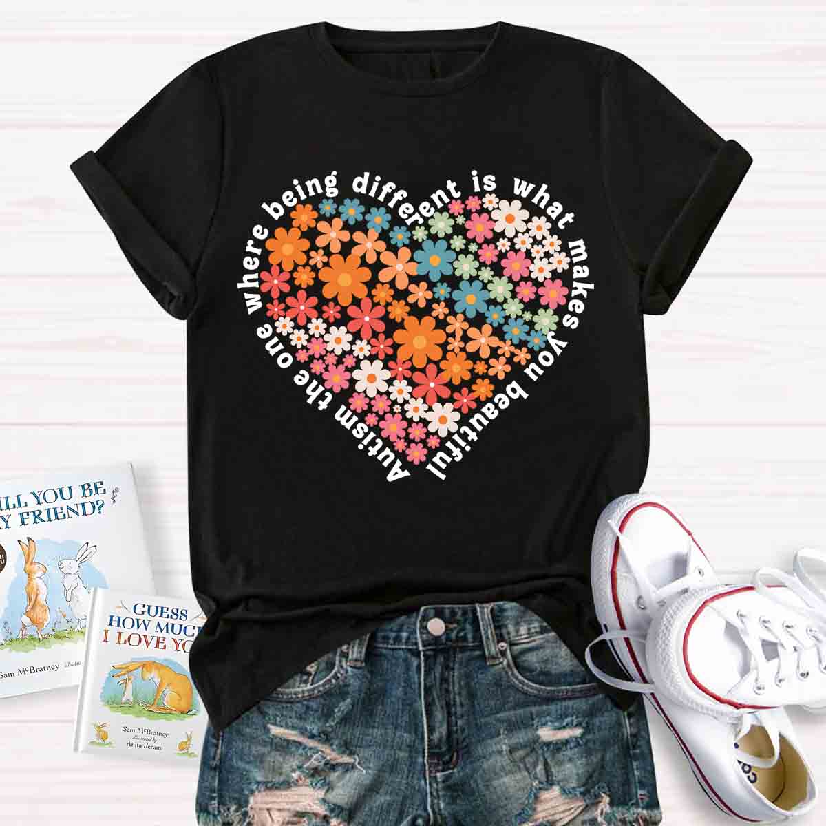 The One Where Being Different Is What Make You Beautiful Floral Heart T-Shirt