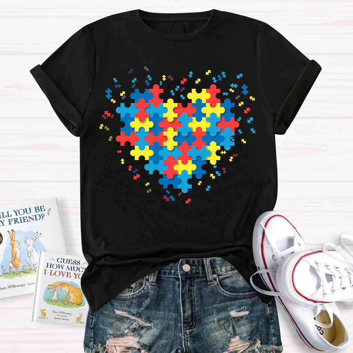 Autism Awareness Puzzle Colorful Heart T-Shirt