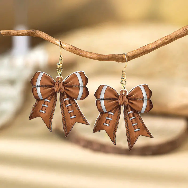 Game Day Football Rugby Bow Acrylic Earrings