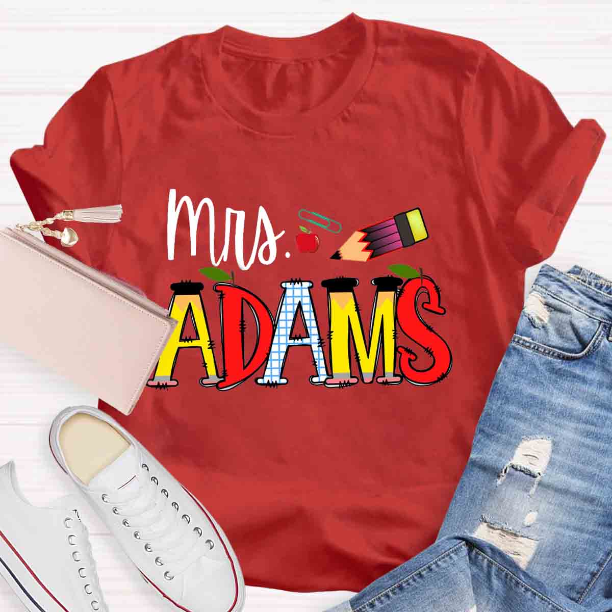 Personalized Teacher Name Apple Pencil T-Shirt