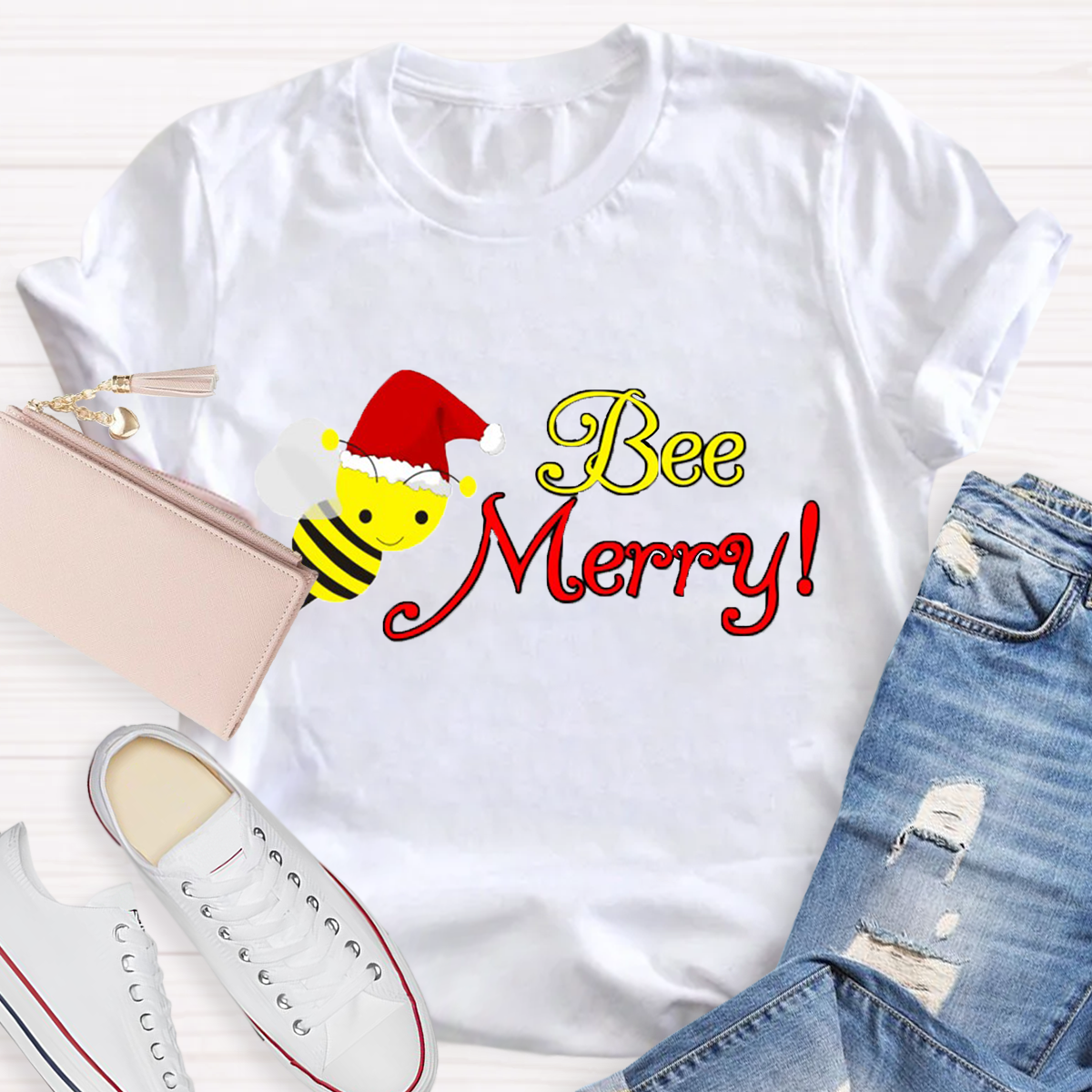 Christams Bee Happy Teacher T-Shirt