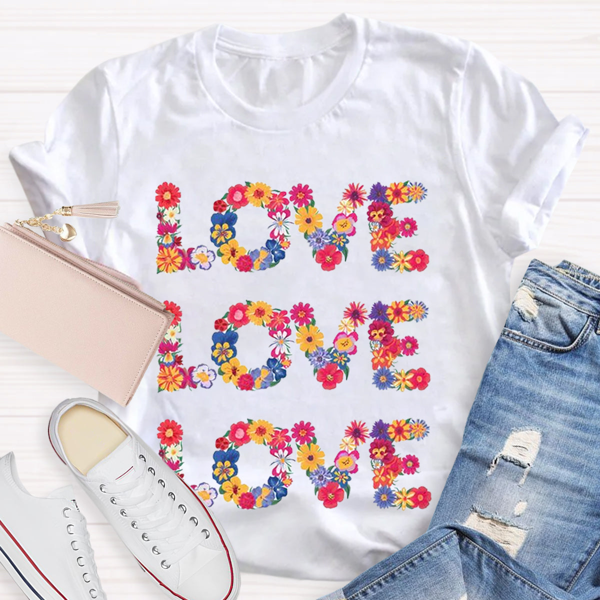 Flower Love Funny Design Teacher T-Shirt