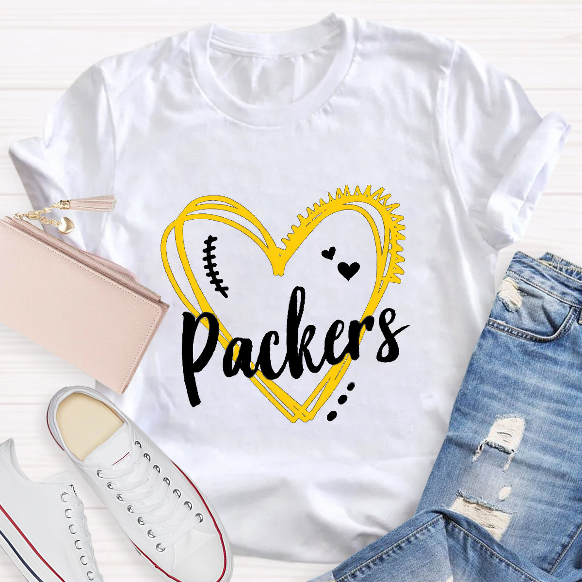 Personalized Mascot Yellow Heart Teacher T-Shirt