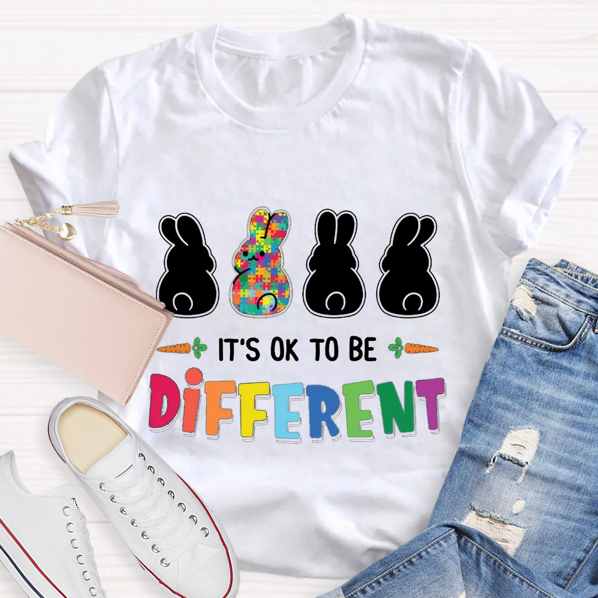 It's Ok To Be Different Bunny Rabbit Autism Awareness T-Shirt