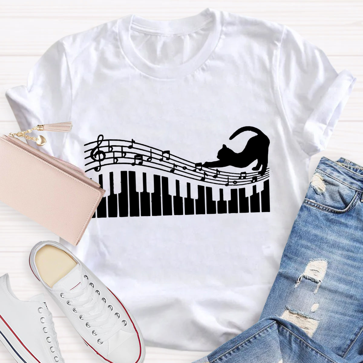 Funny Cat Play Music T-Shirt