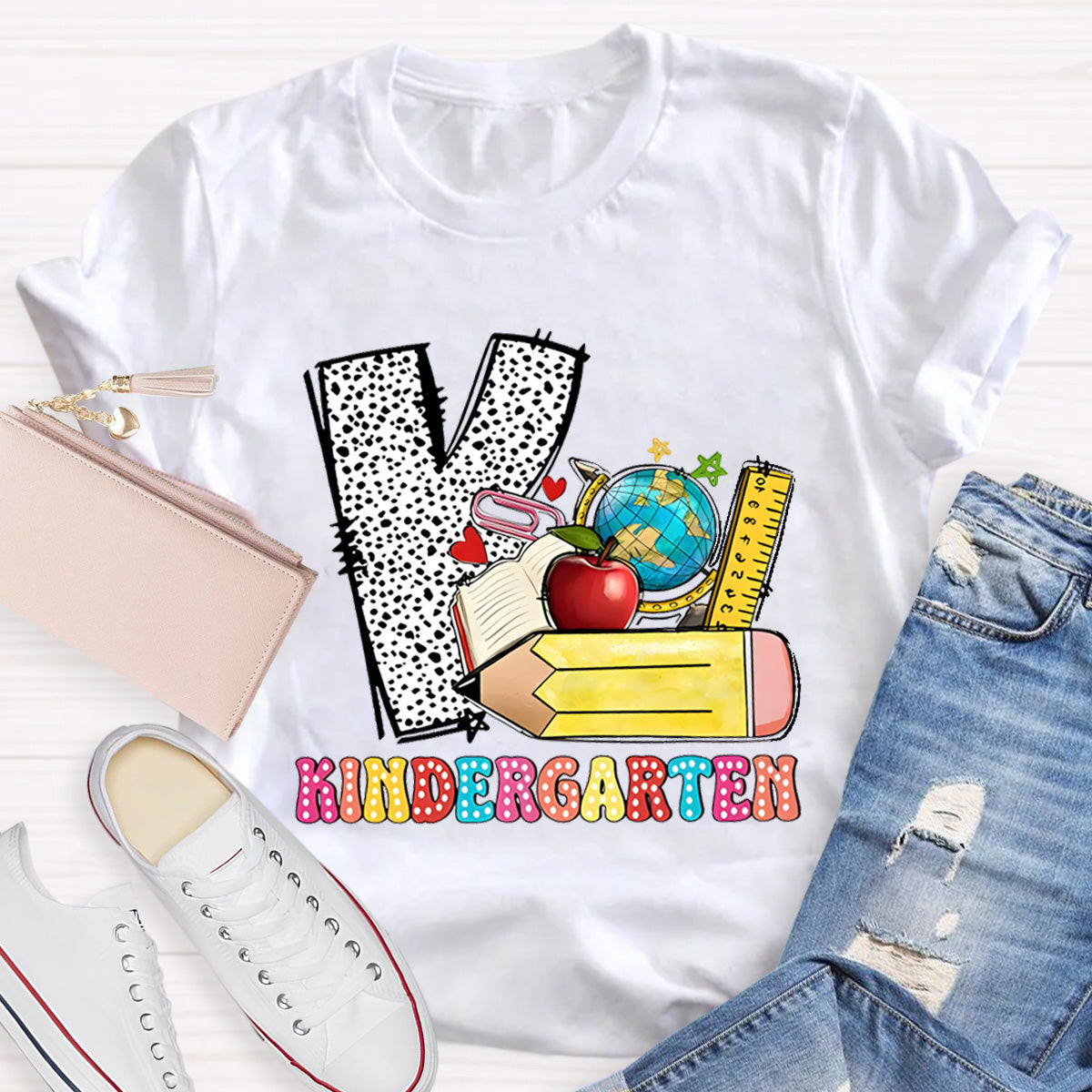 Personalized Grade Polka Dot Letter Print Teacher T-Shirt