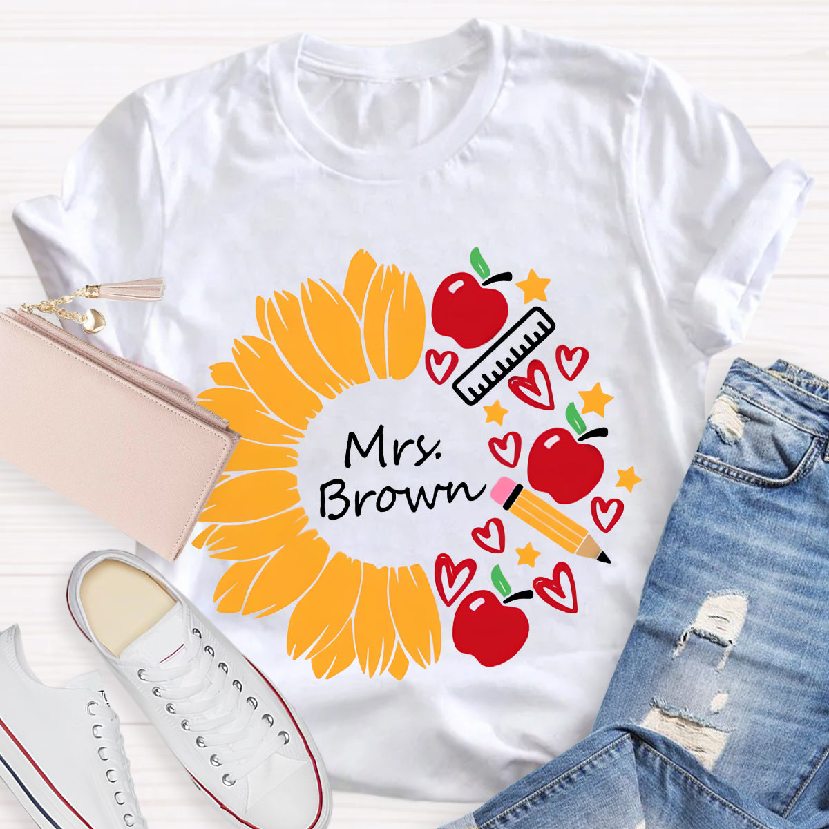 Personalized Name Sunflower Teacher Life T-Shirt