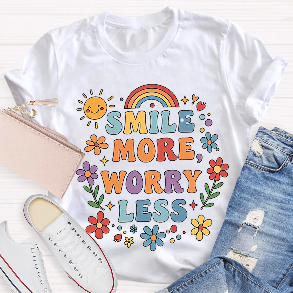 Smile More Worry Less Teacher T-Shirt