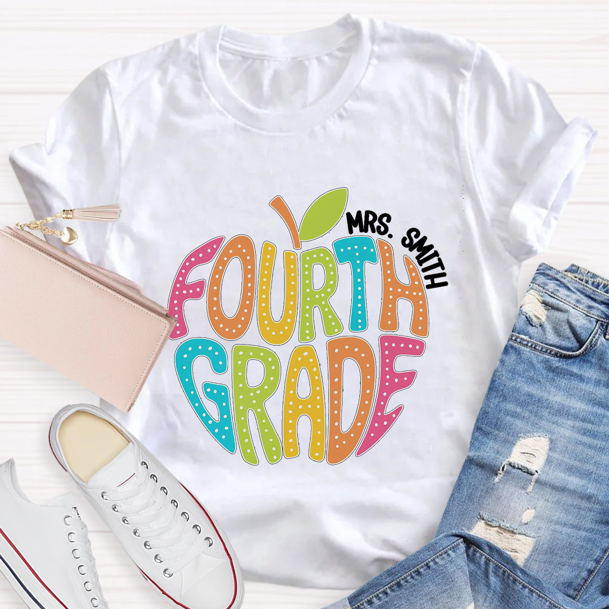 Personalized Grade And Name Letter Apple Teacher T-Shirt