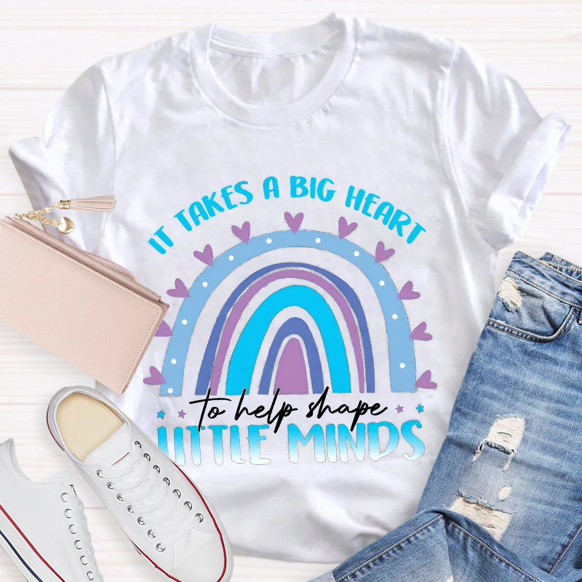 It Takes A Big Heart To Help Little Minds Rainbow T-Shirt