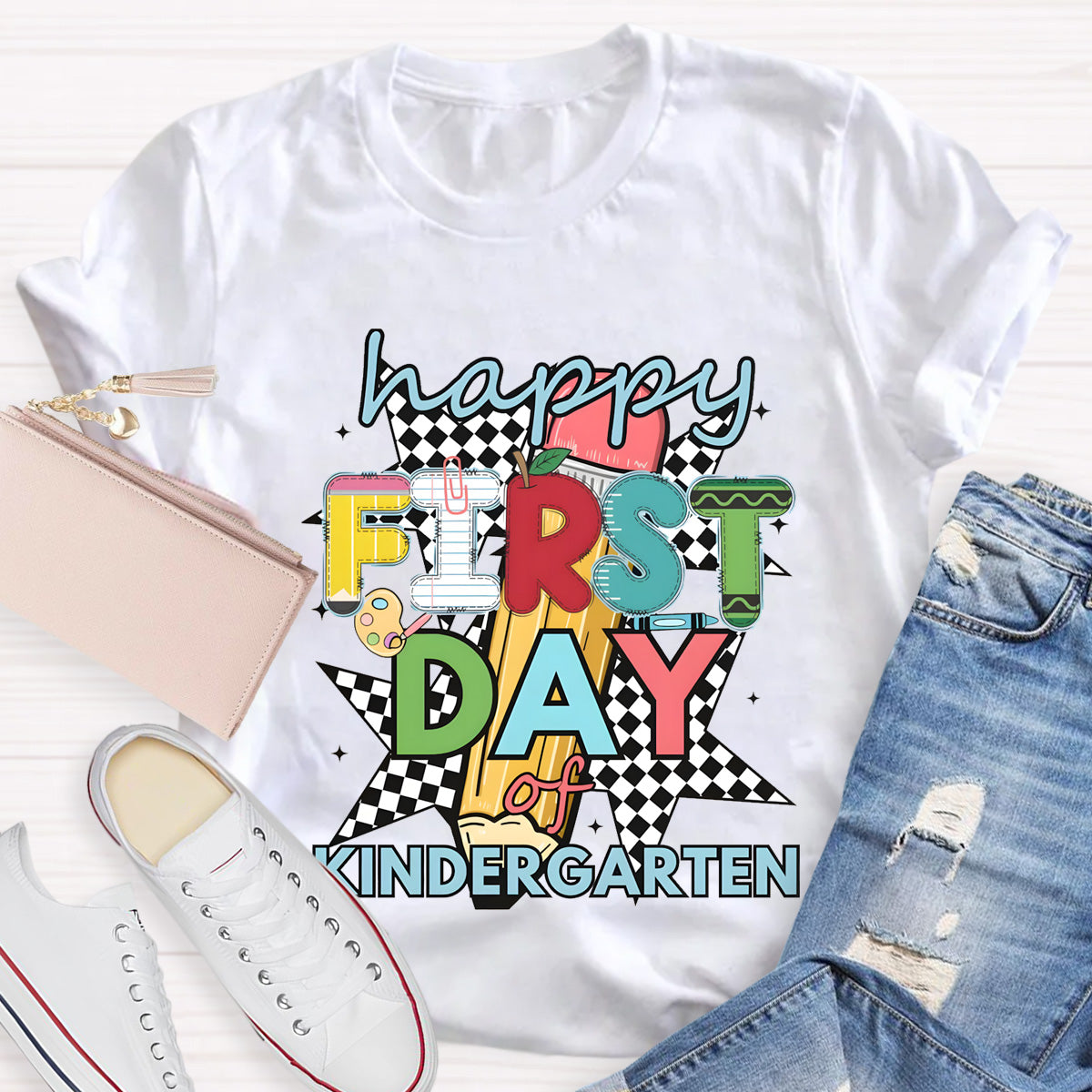 Personalized Grade Happy First Day Of Kindergarten Teacher T-Shirt