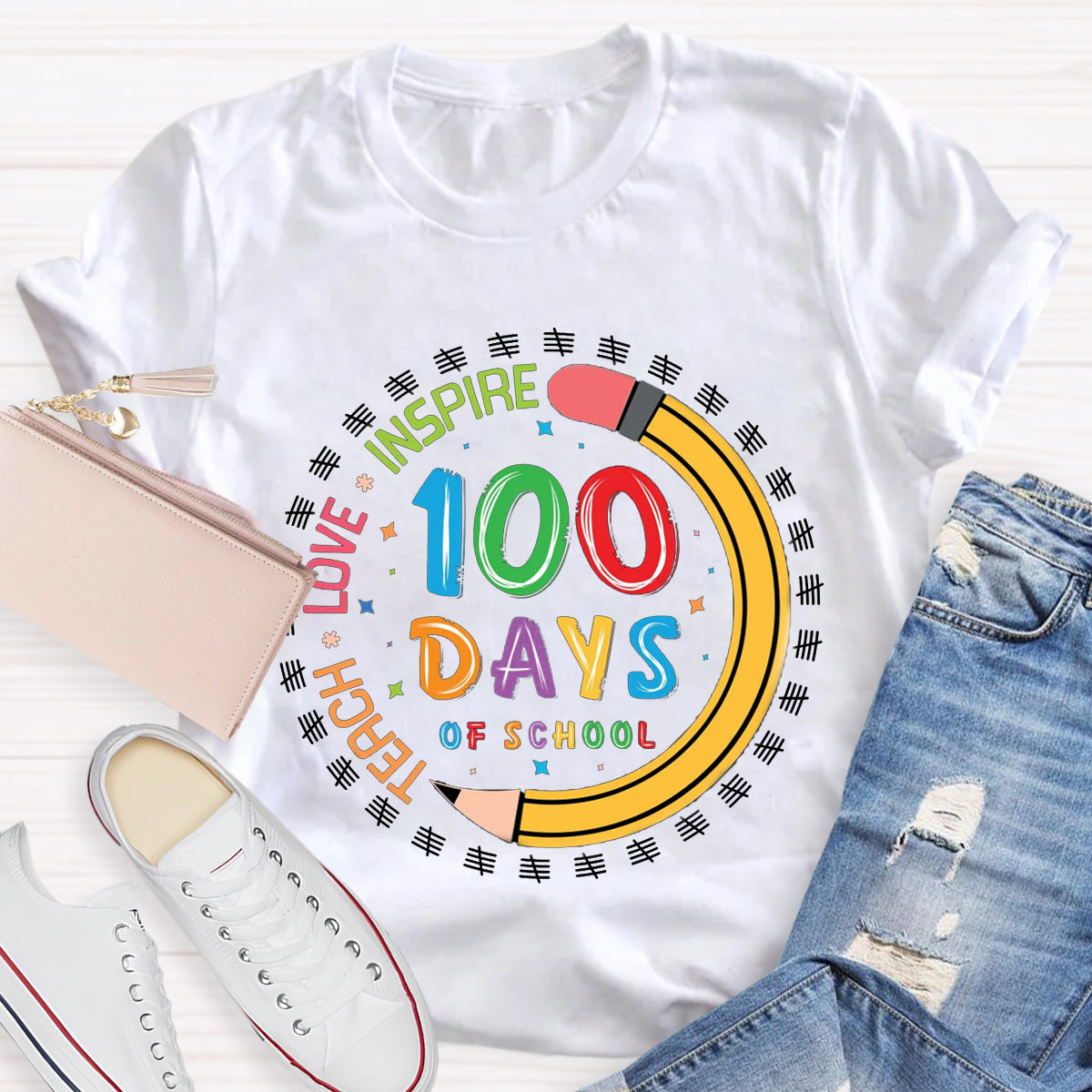 100 Days of School Teach Love Inspire T-Shirt