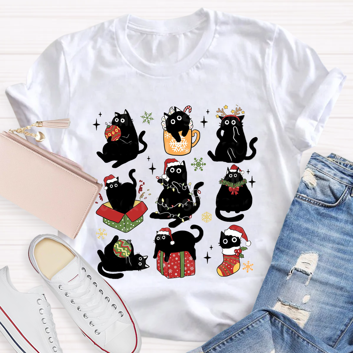 Black Cat Christmas T-Shirt