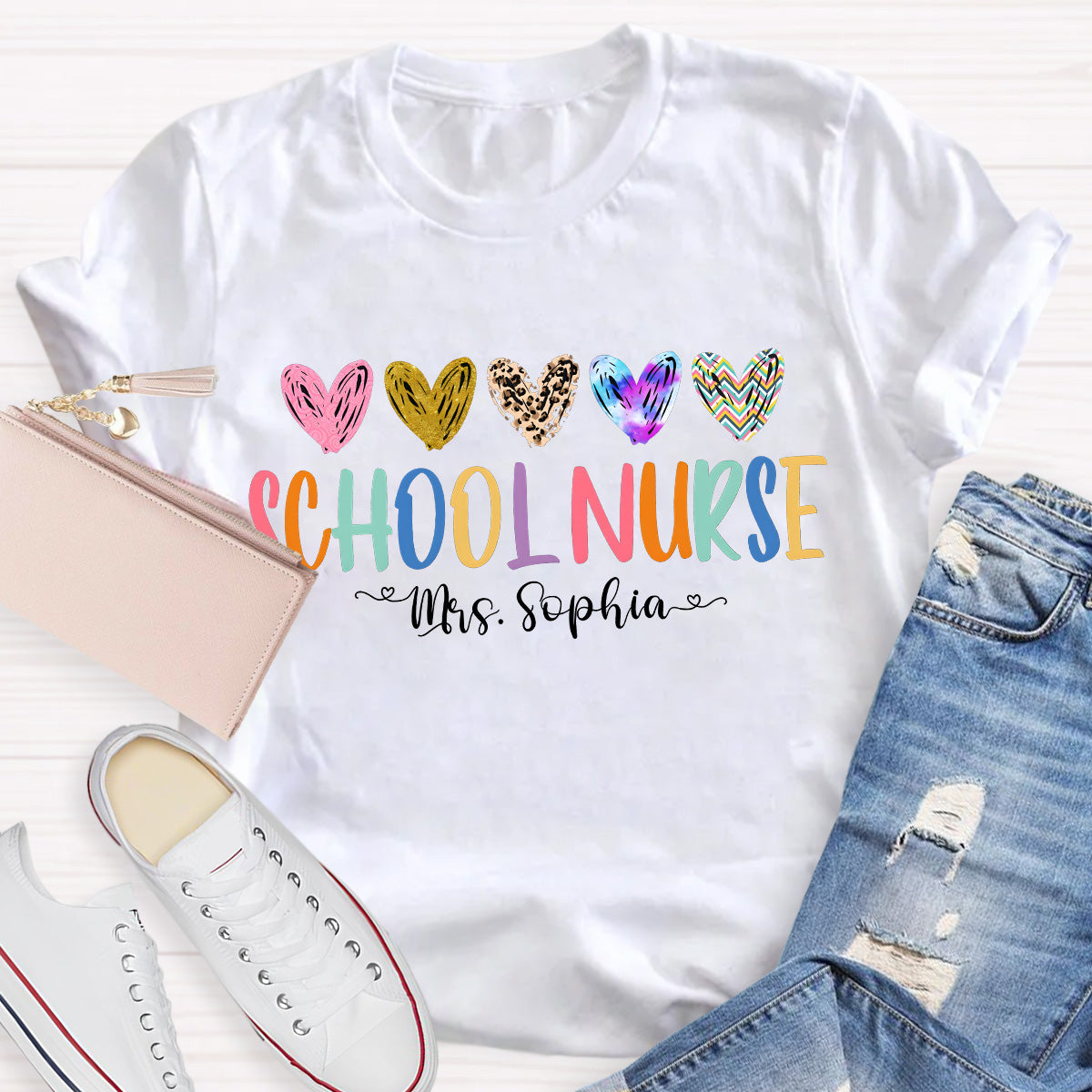 Personalized Name School Nurse  Teacher T-Shirt
