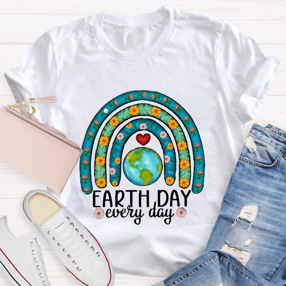 Earth Day Every Day Plant Rainbow Teacher T-Shirt