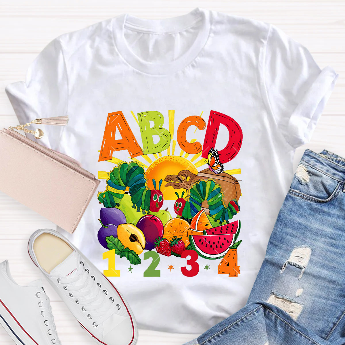Colorful Letters Butterfly Teacher T-Shirt