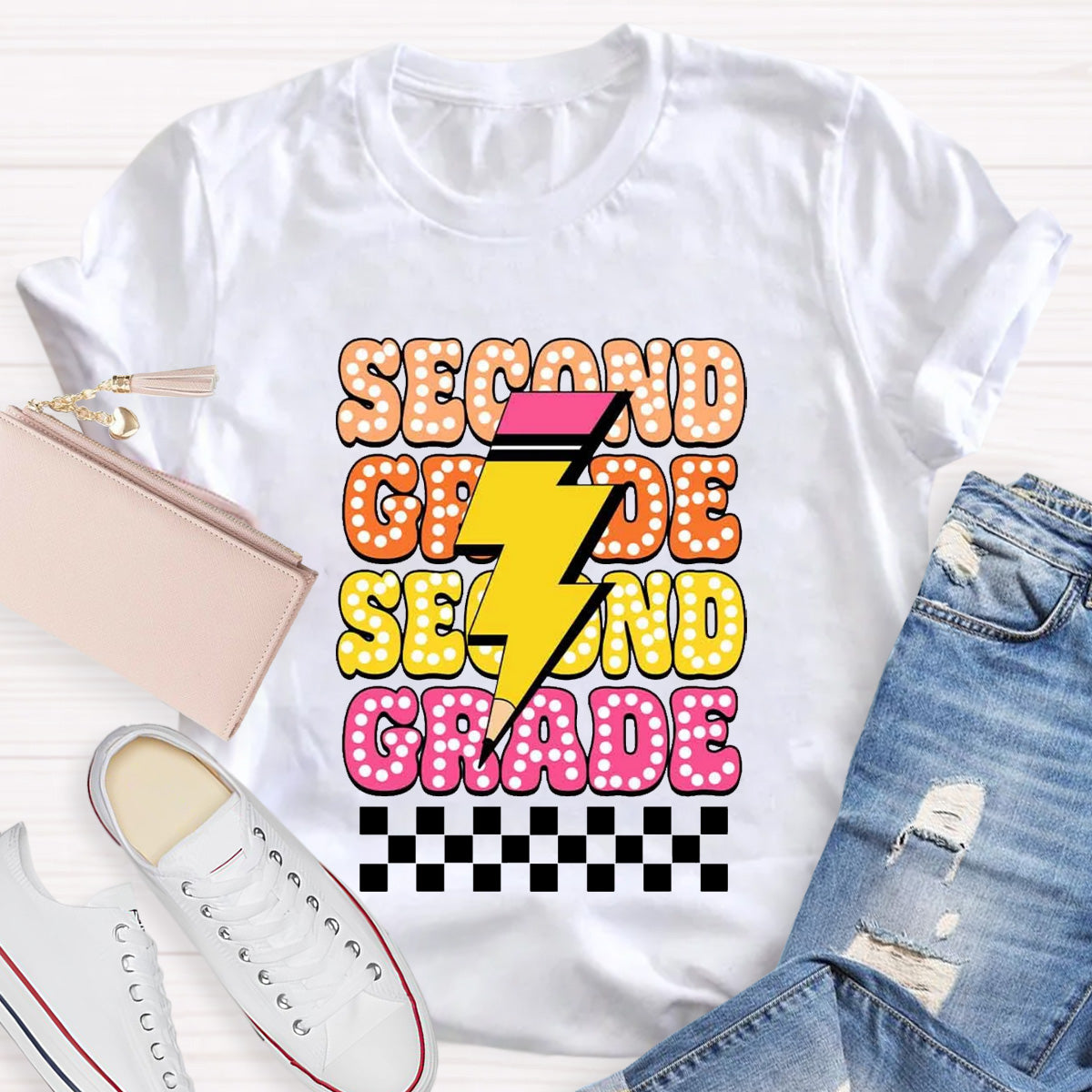 Personalized Grade Pencil Teacher Second Grade T-Shirt