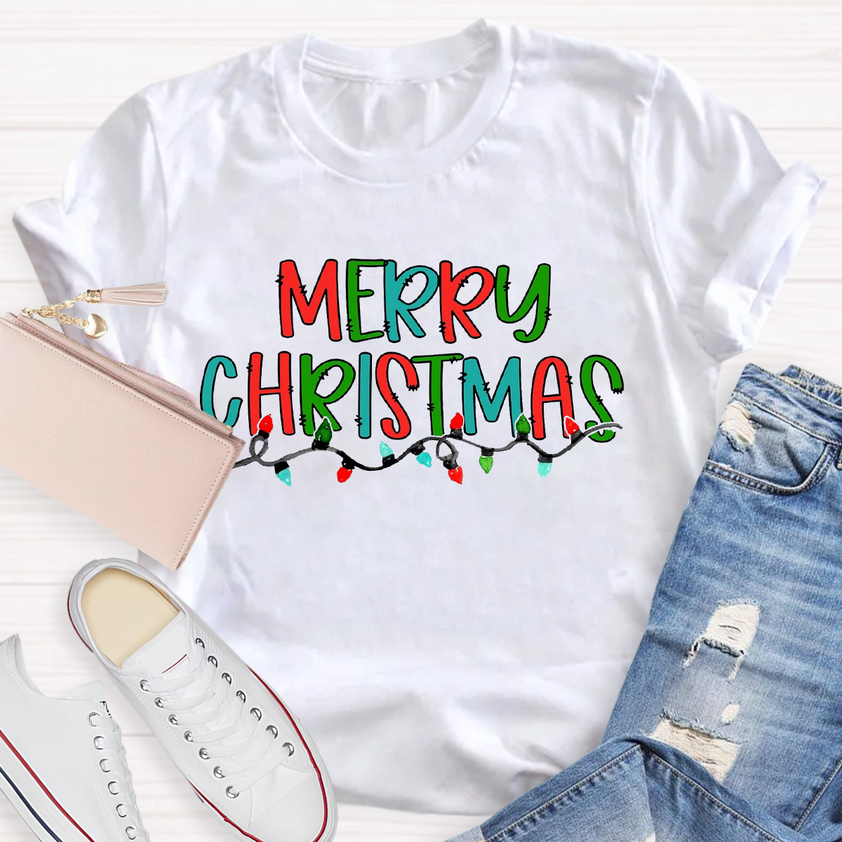 Merry Christmas Light Teacher T-Shirt