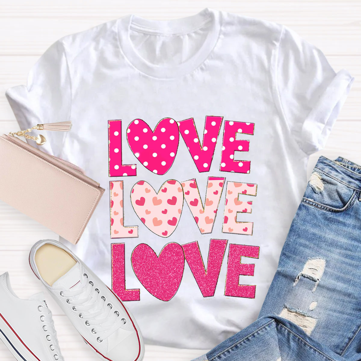 Valentine Day Pink Heart Love T-Shirt