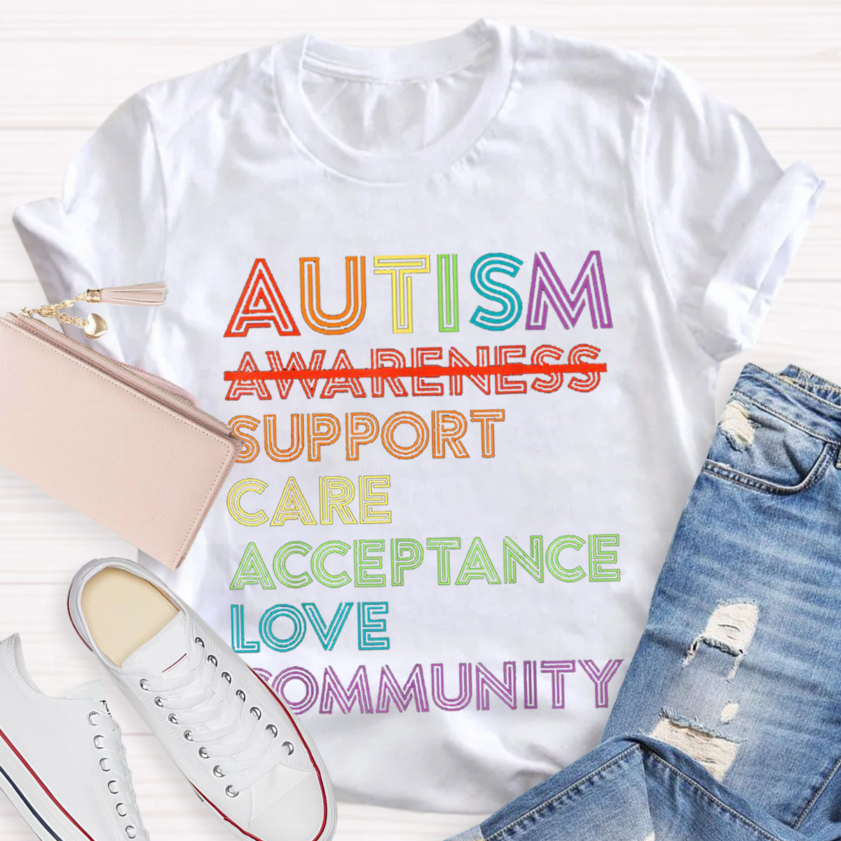 Letter Print Autism Teacher T-Shirt