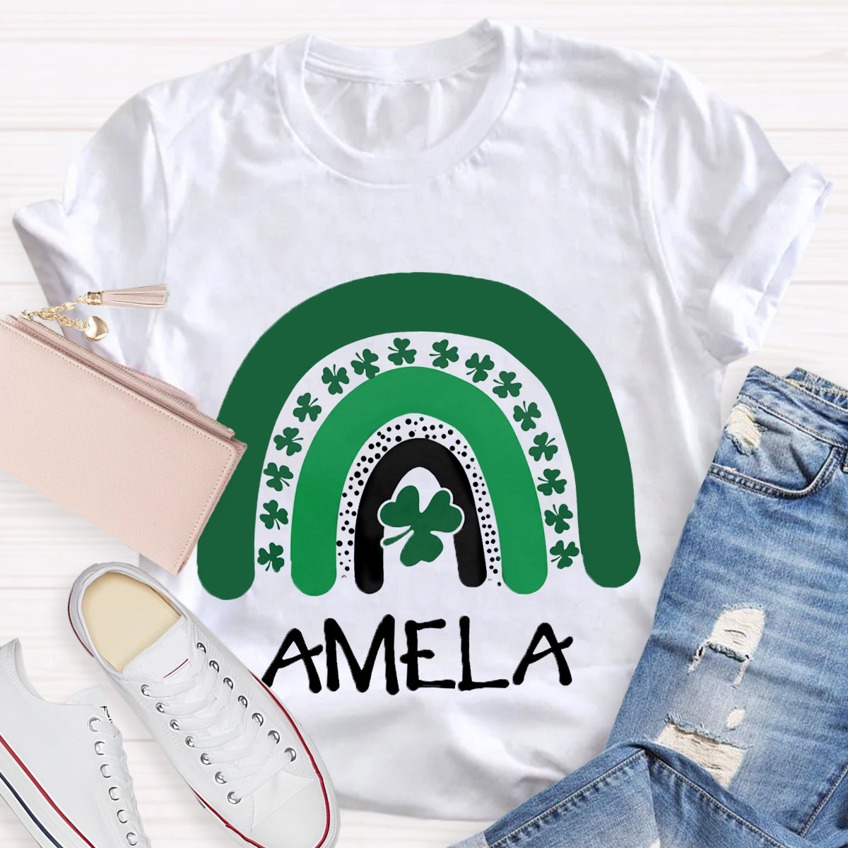 Personalized Name Green Rainbow St Patrick's Day T-Shirt