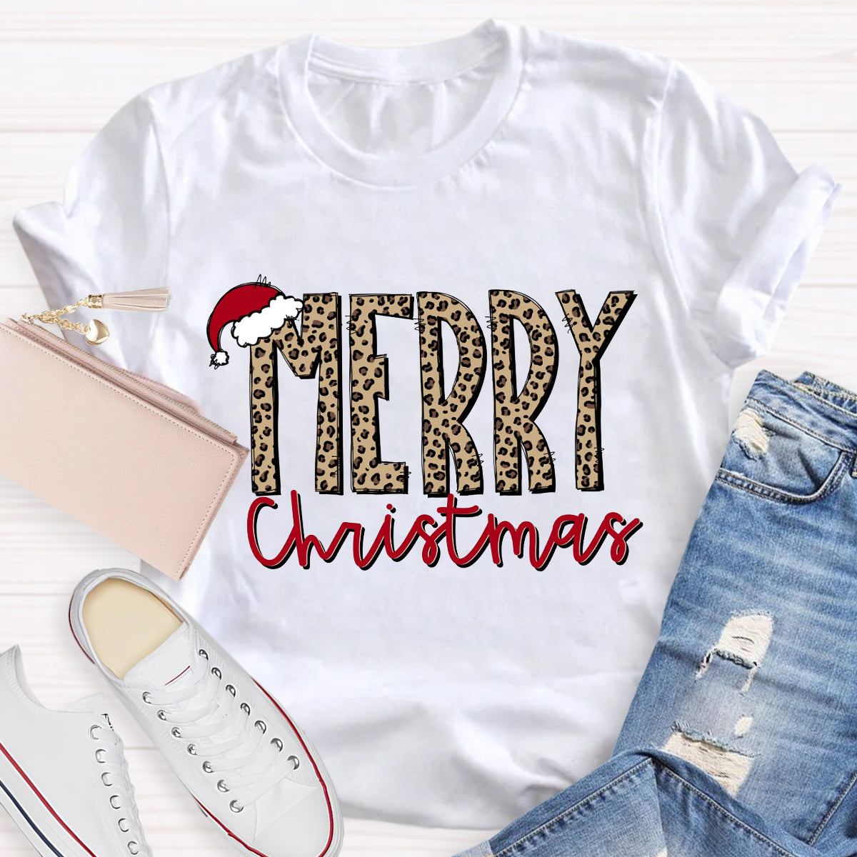 Leopard Merry Christma Teacher T-Shirt