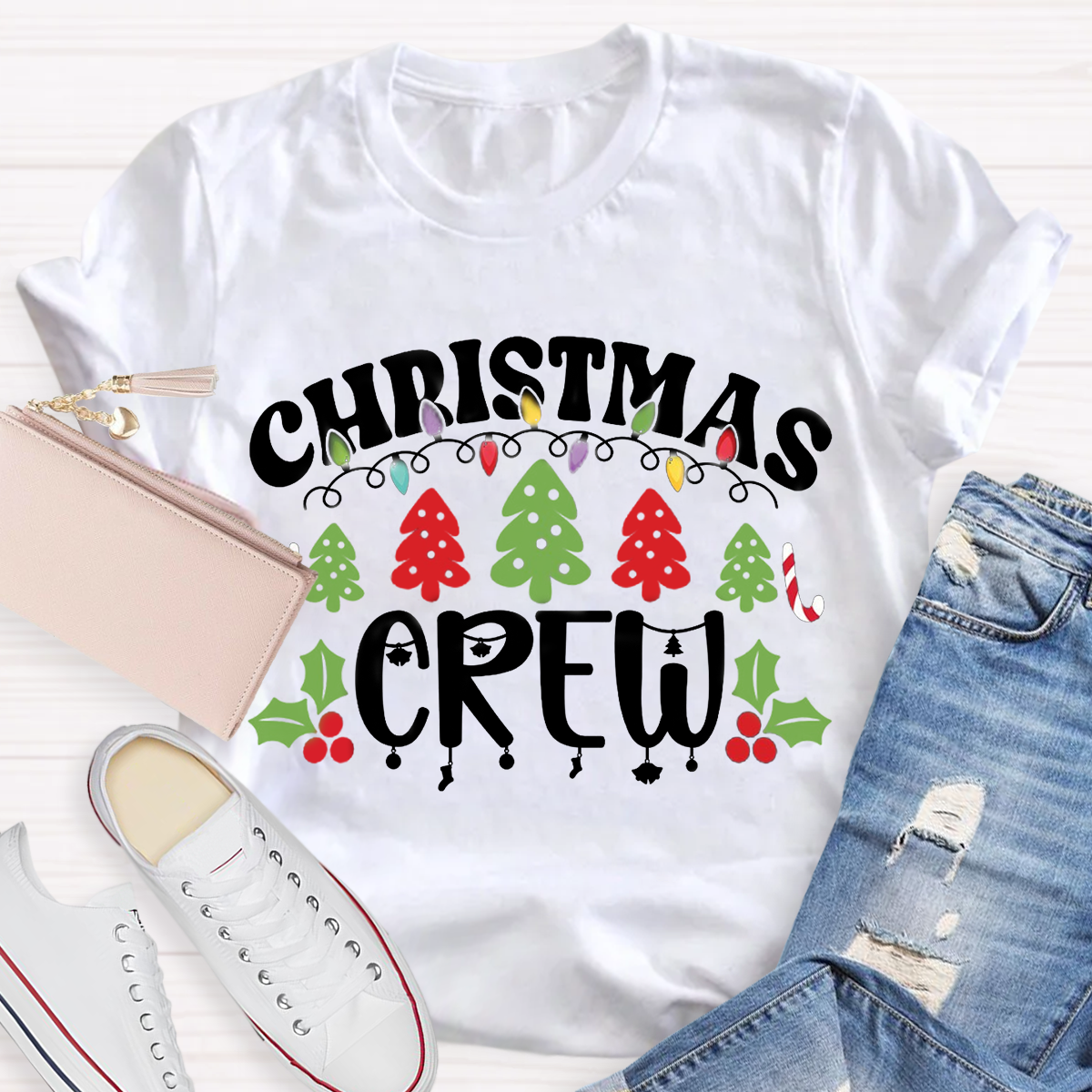 Christmas Crew Christmas Tree Light Teacher T-Shirt