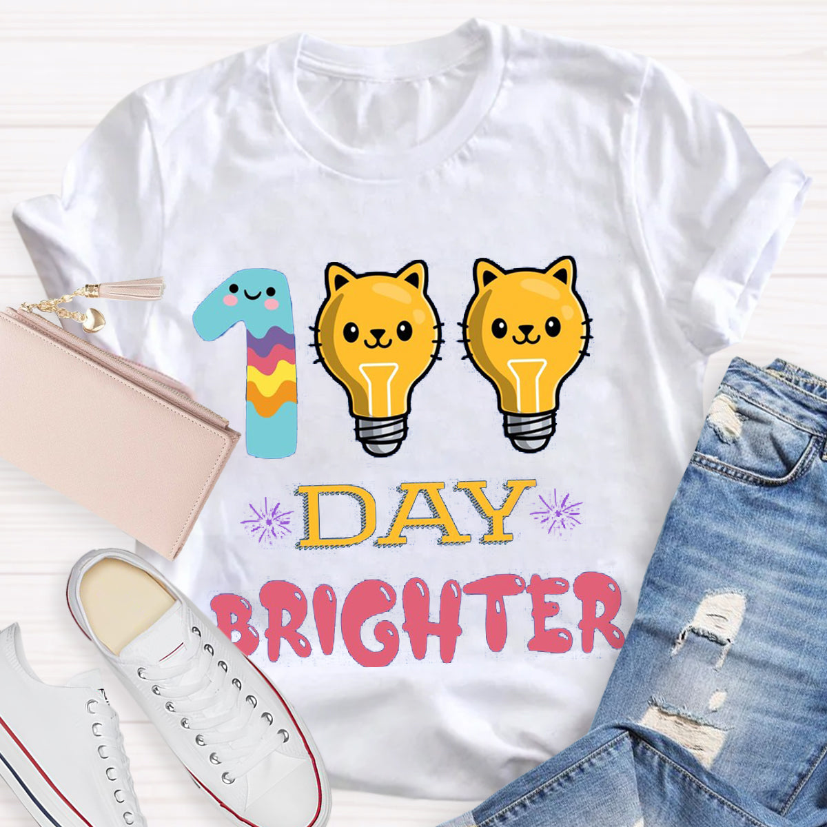 100 Days Brighter Cute Cat T-Shirt