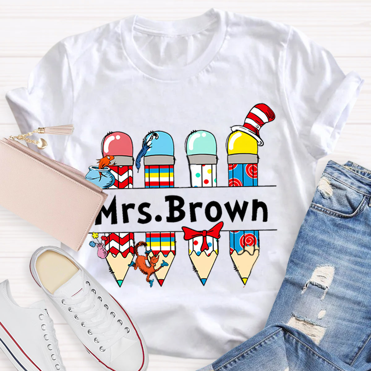 Personalized Name Reading Children Books Mrs. Brown T-Shirt