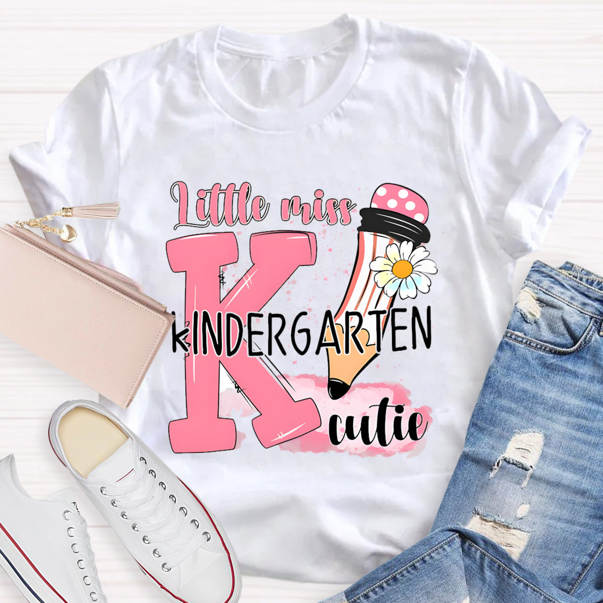 Personalized Grade Little Miss Kindergarten Cutie Teacher T-Shirt