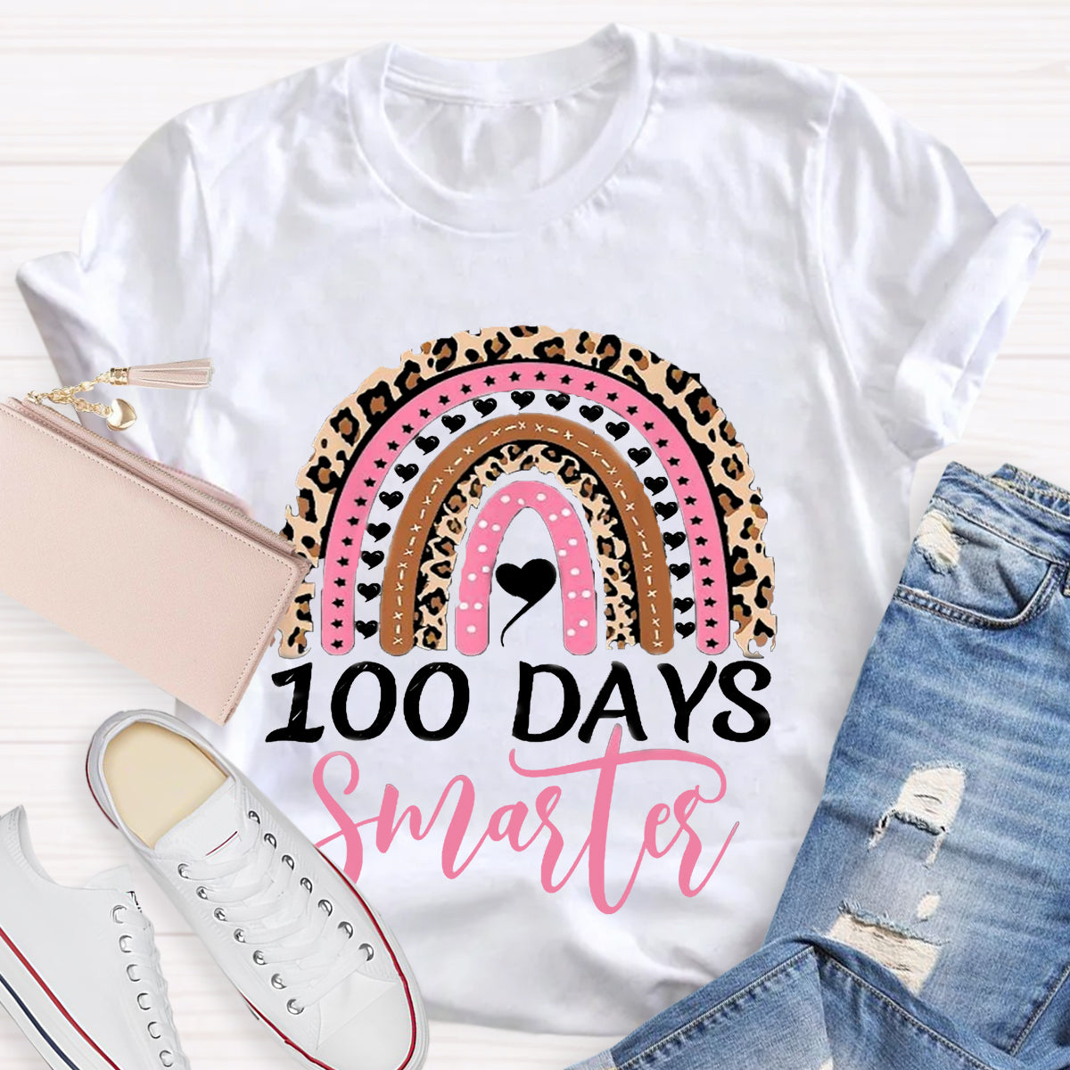 100 Day Smarter Leopard RainbowT-Shirt