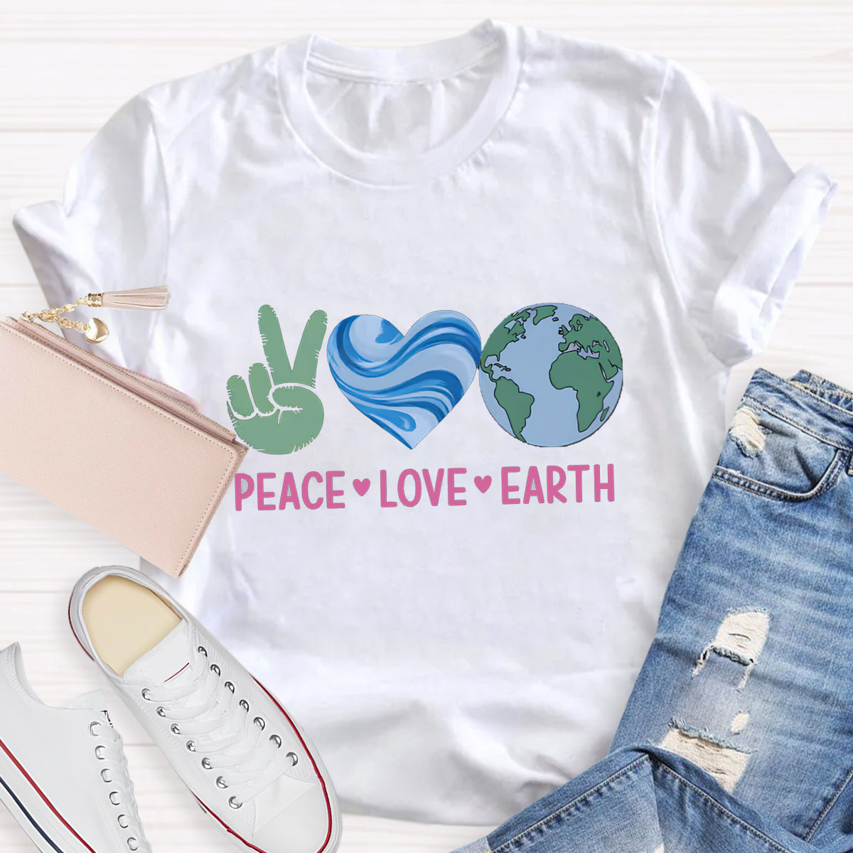 Peach Love Earth Teacher T-Shirt