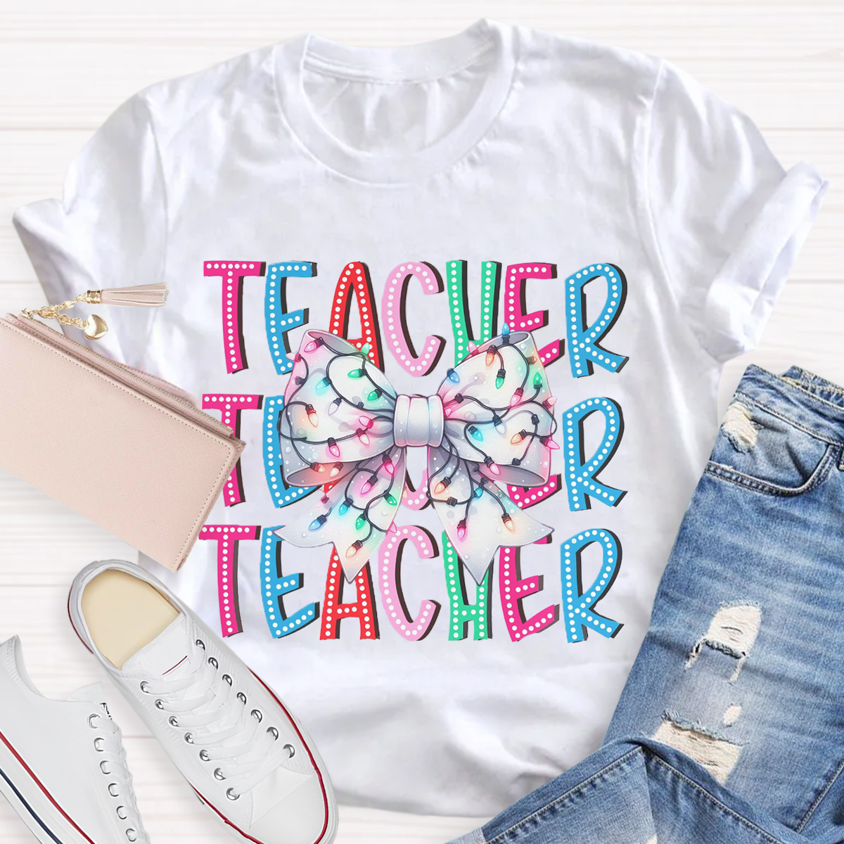 Christams Teacher Bow T-Shirt