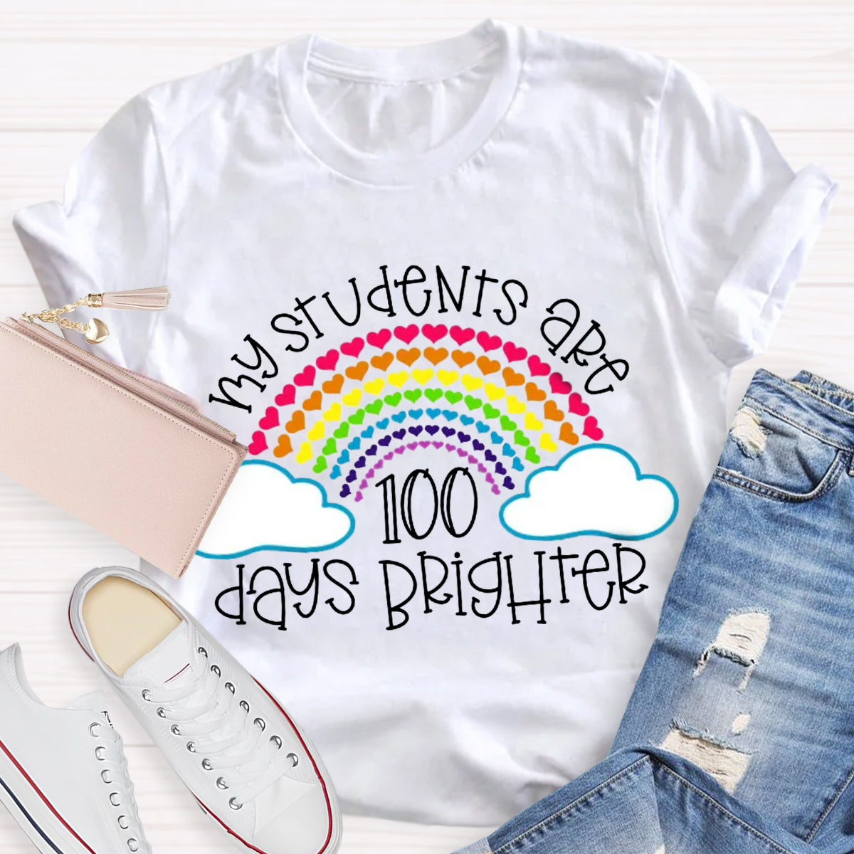 My Students Are 100 Days Brighter Rainbow Teacher T-Shirt