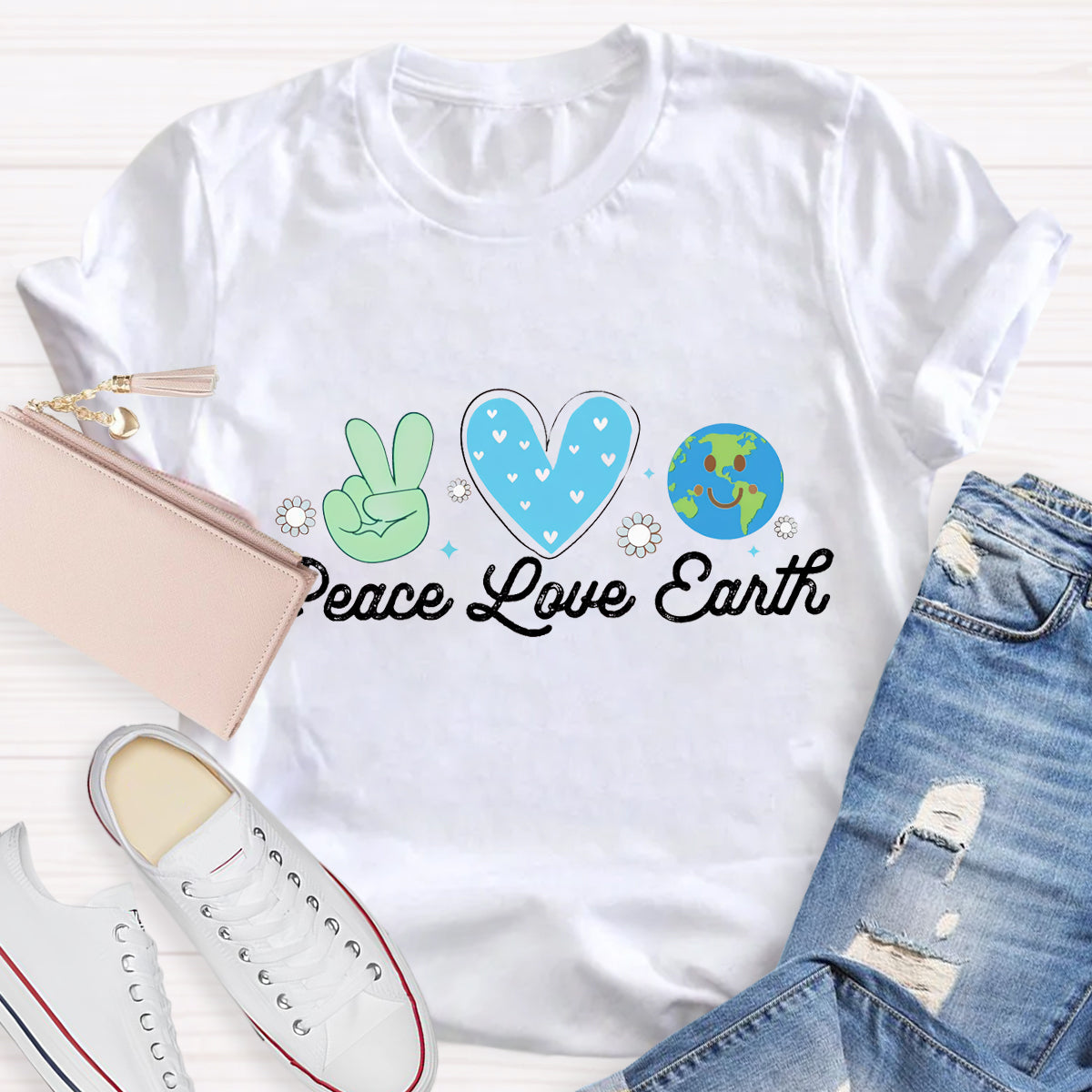 Peace Love Earth Teacher T-Shirt