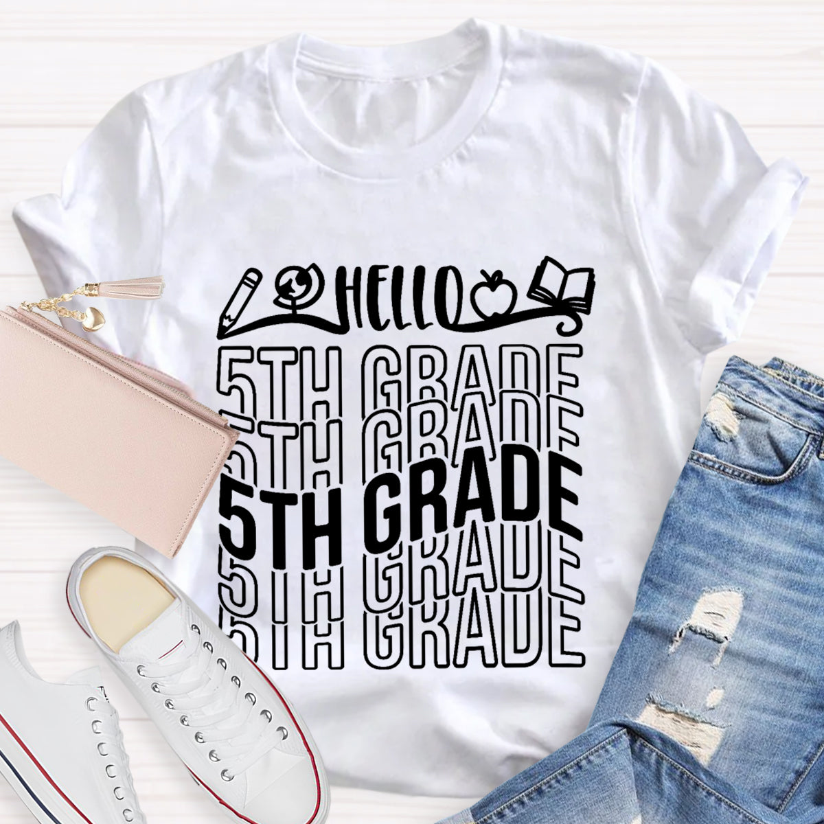 Personalized Grade Hello 5th Grade Teacher T-Shirt
