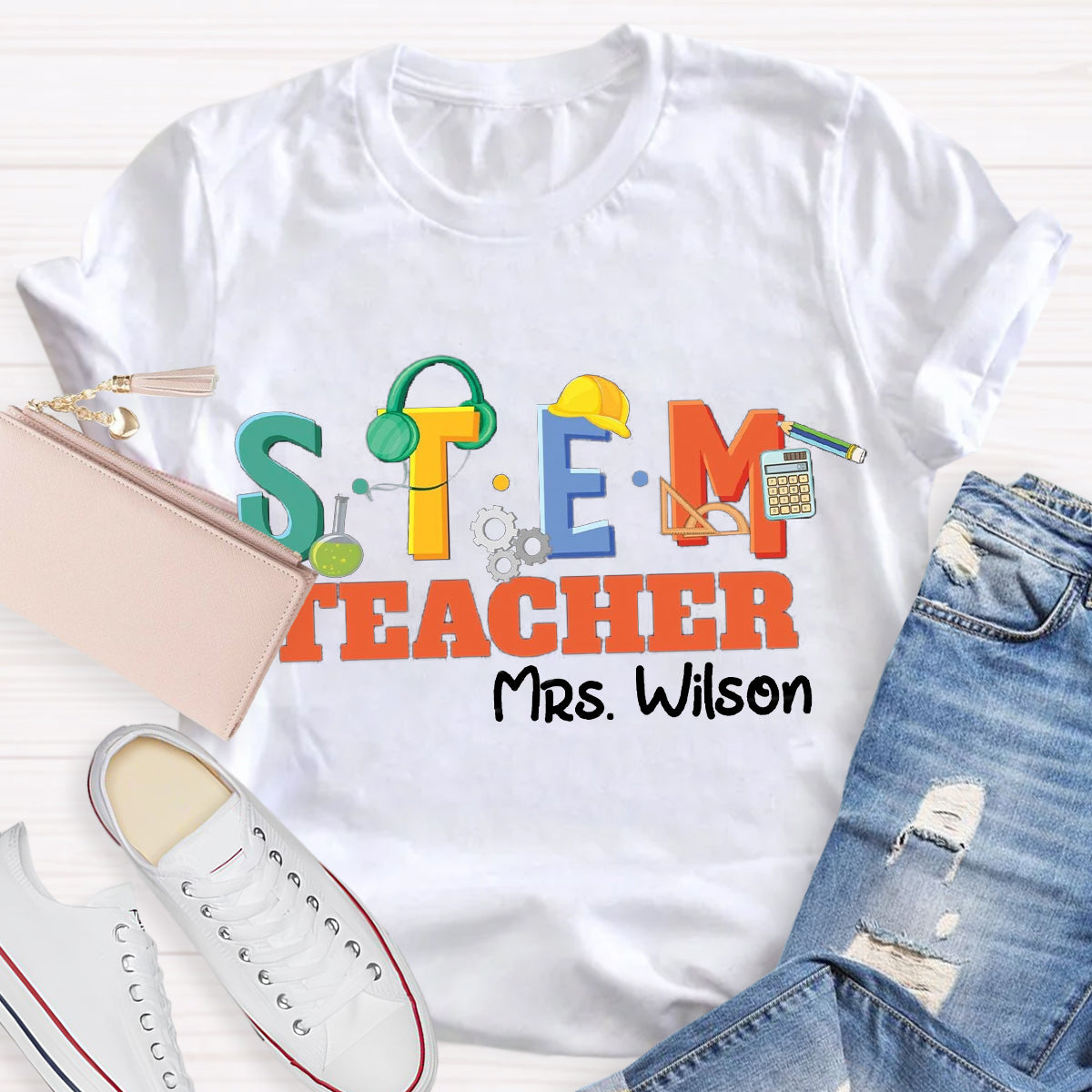 Personalized Name STEM Teacher Pencil T-Shirt